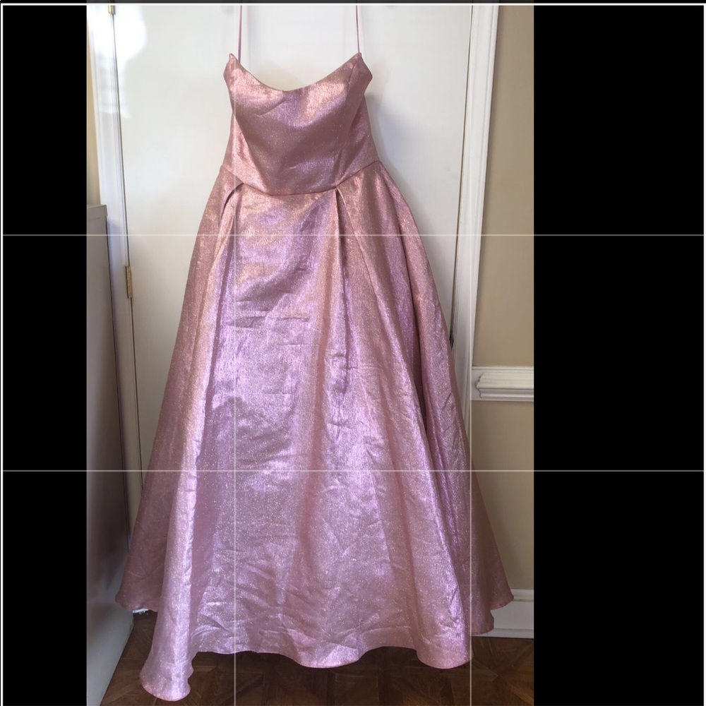 Madison James custom gown & tie blush shimmer pink